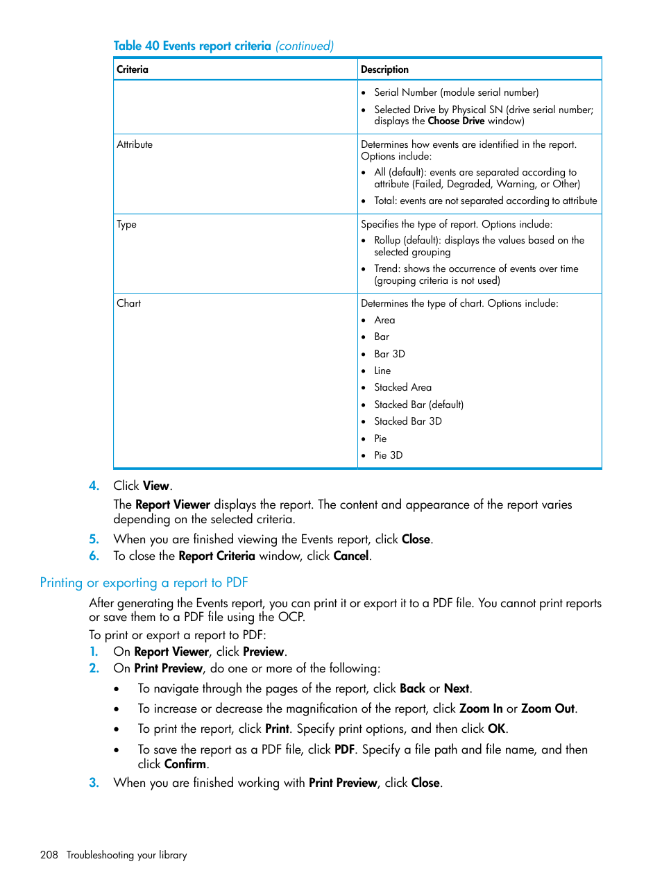 Printing or exporting a report to pdf | HP StoreEver ESL G3 Tape Libraries User Manual | Page 208 / 267