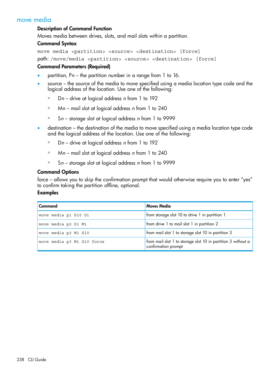 Move media | HP StoreEver ESL G3 Tape Libraries User Manual | Page 238 / 267