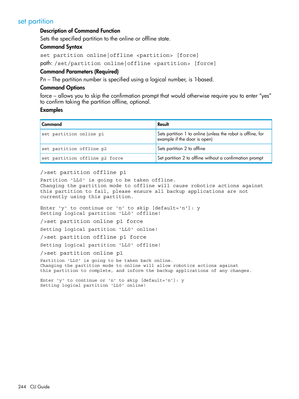 Set partition | HP StoreEver ESL G3 Tape Libraries User Manual | Page 244 / 267