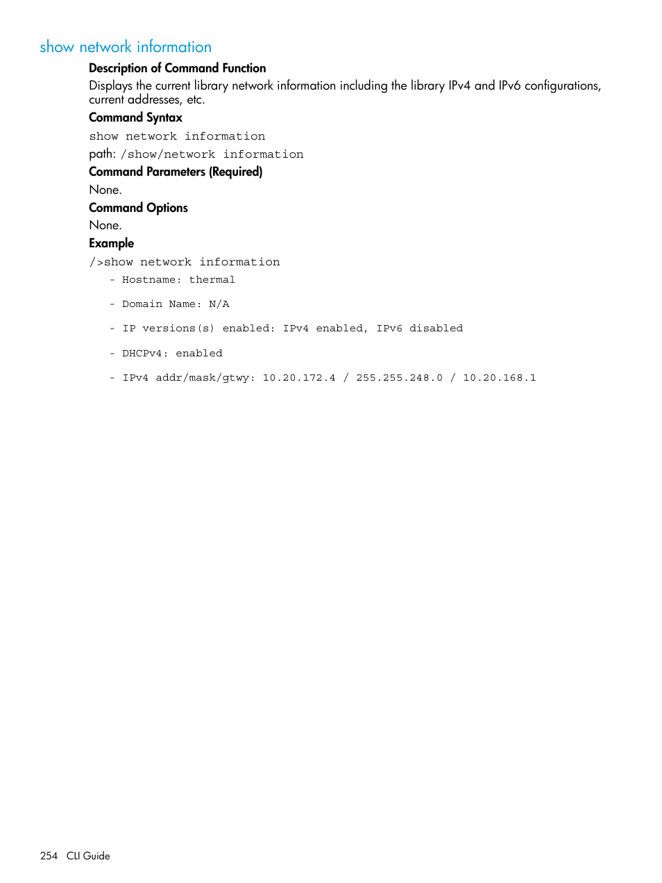 Show network information | HP StoreEver ESL G3 Tape Libraries User Manual | Page 254 / 267
