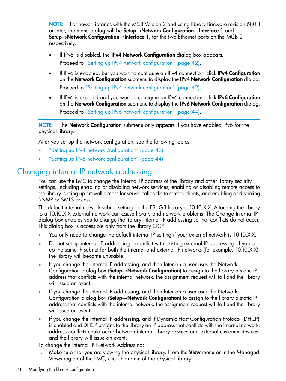 Changing internal ip network addressing | HP StoreEver ESL G3 Tape Libraries User Manual | Page 48 / 267
