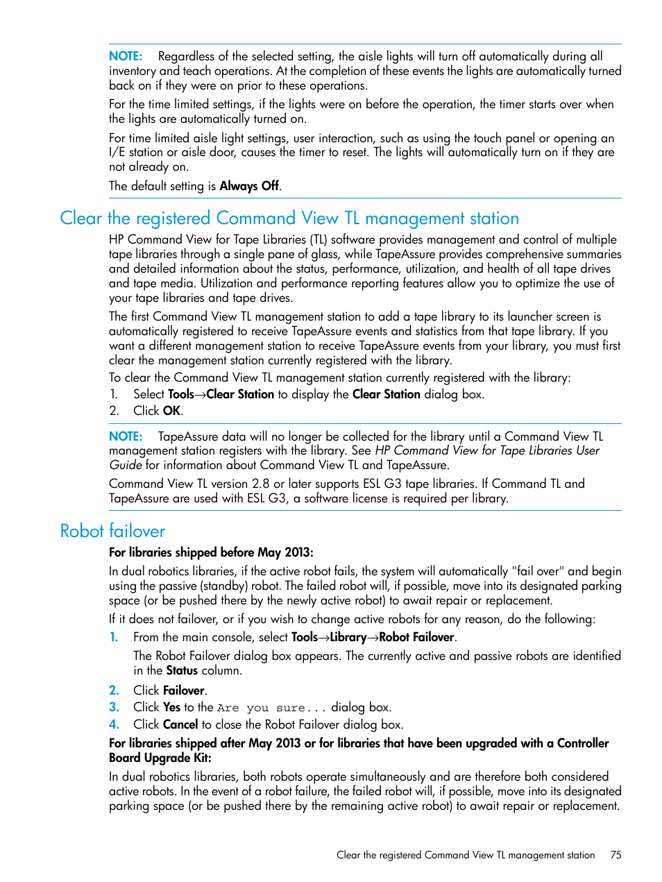 Robot failover | HP StoreEver ESL G3 Tape Libraries User Manual | Page 75 / 267