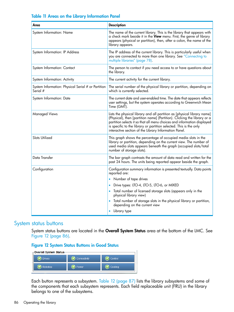 System status buttons, System | HP StoreEver ESL G3 Tape Libraries User Manual | Page 86 / 267