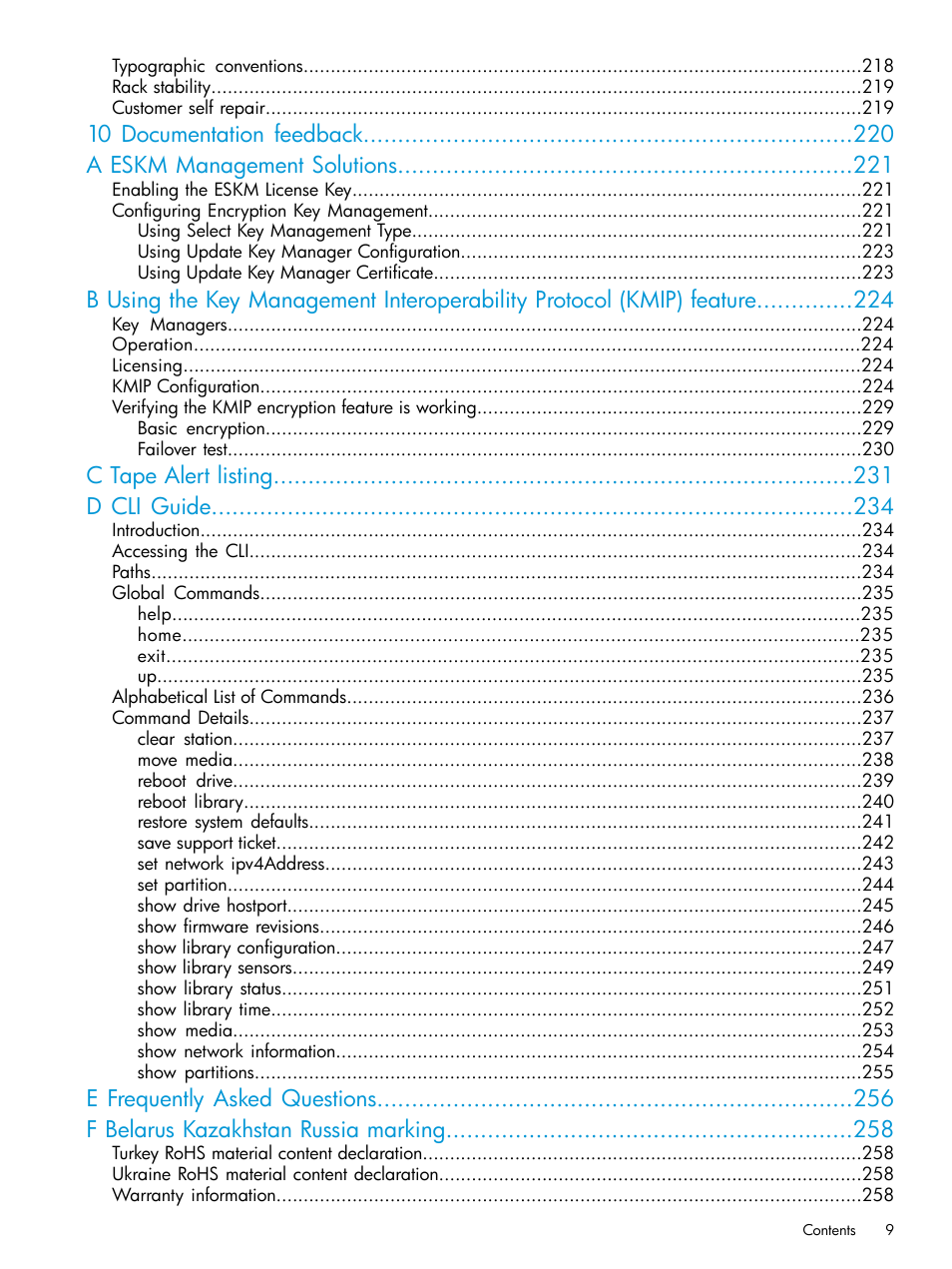 C tape alert listing d cli guide | HP StoreEver ESL G3 Tape Libraries User Manual | Page 9 / 267