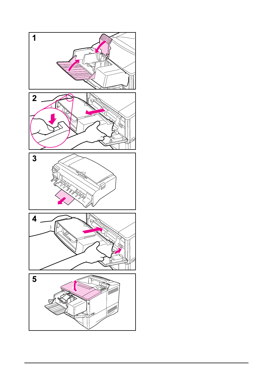 Clearing jams from the optional envelope feeder | HP LaserJet 4000 Printer series User Manual | Page 77 / 194