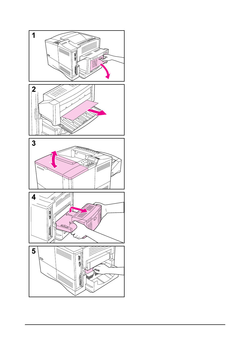 Clearing jams from the optional duplexer | HP LaserJet 4000 Printer series User Manual | Page 80 / 194