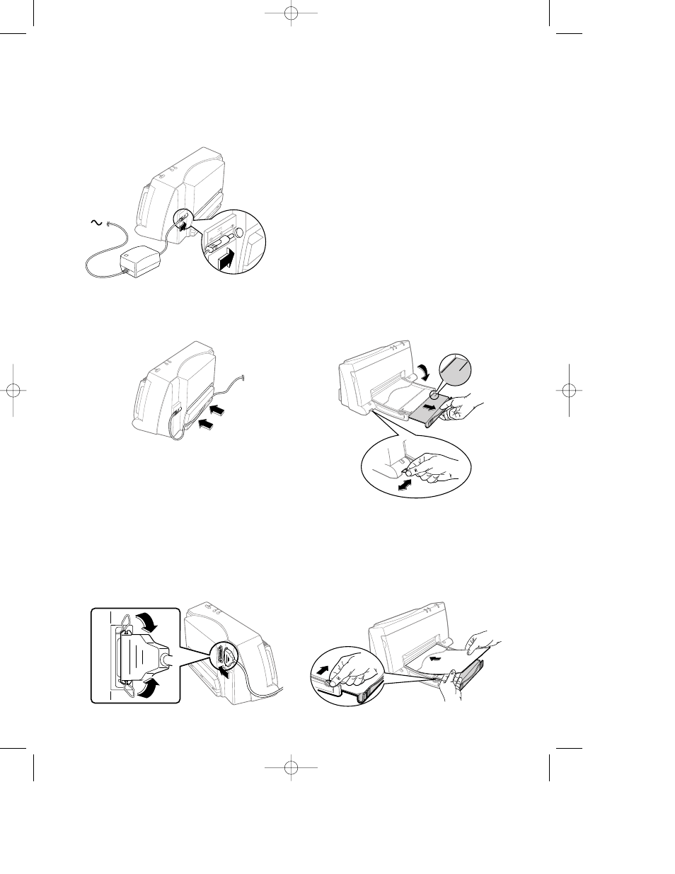 Step 1: connecting the power adapter, Step 2: connecting the parallel cable, Step 3: loading paper | HP Deskjet 400 Printer User Manual | Page 4 / 24