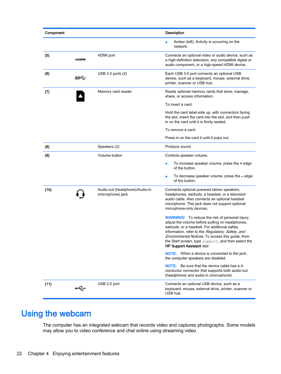 Using the webcam | HP x360 350 G1 Convertible PC User Manual | Page 30 / 80