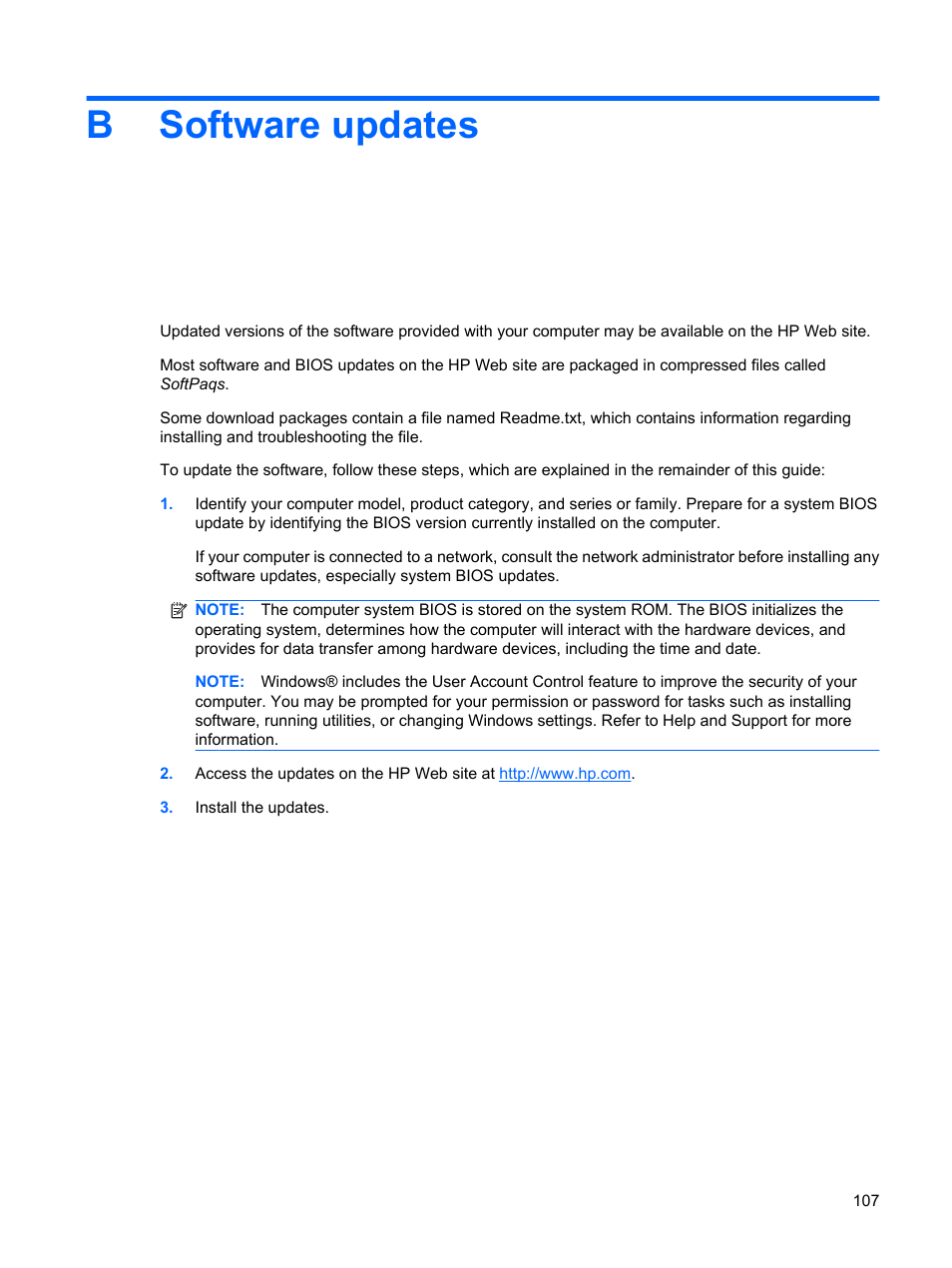 Software updates, Appendix b software updates, Bsoftware updates | HP Compaq Presario CQ41-211TX Notebook PC User Manual | Page 117 / 132