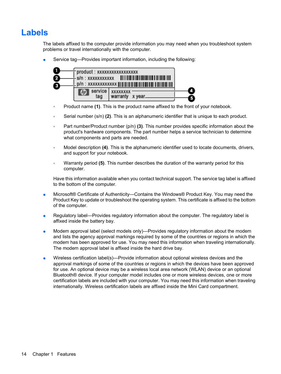 Labels | HP Compaq Presario CQ41-211TX Notebook PC User Manual | Page 24 / 132