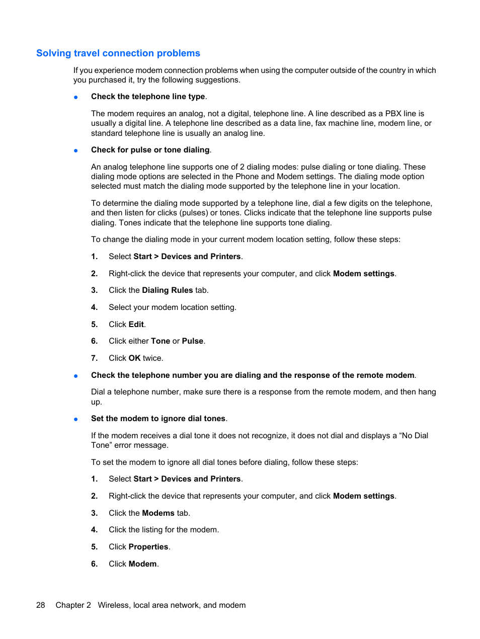 Solving travel connection problems | HP Compaq Presario CQ41-211TX Notebook PC User Manual | Page 38 / 132