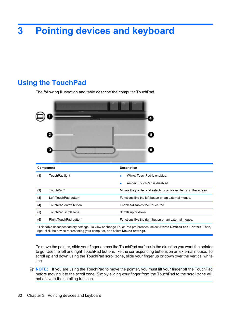 Pointing devices and keyboard, Using the touchpad, 3 pointing devices and keyboard | 3pointing devices and keyboard | HP Compaq Presario CQ41-211TX Notebook PC User Manual | Page 40 / 132