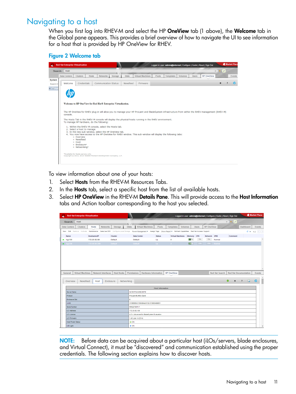 Navigating to a host | HP OneView for Red Hat Enterprise Virtualization User Manual | Page 11 / 45