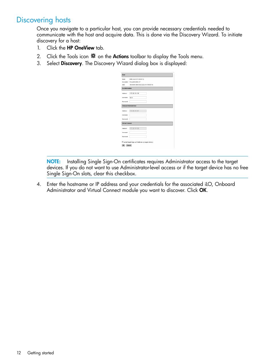 Discovering hosts | HP OneView for Red Hat Enterprise Virtualization User Manual | Page 12 / 45