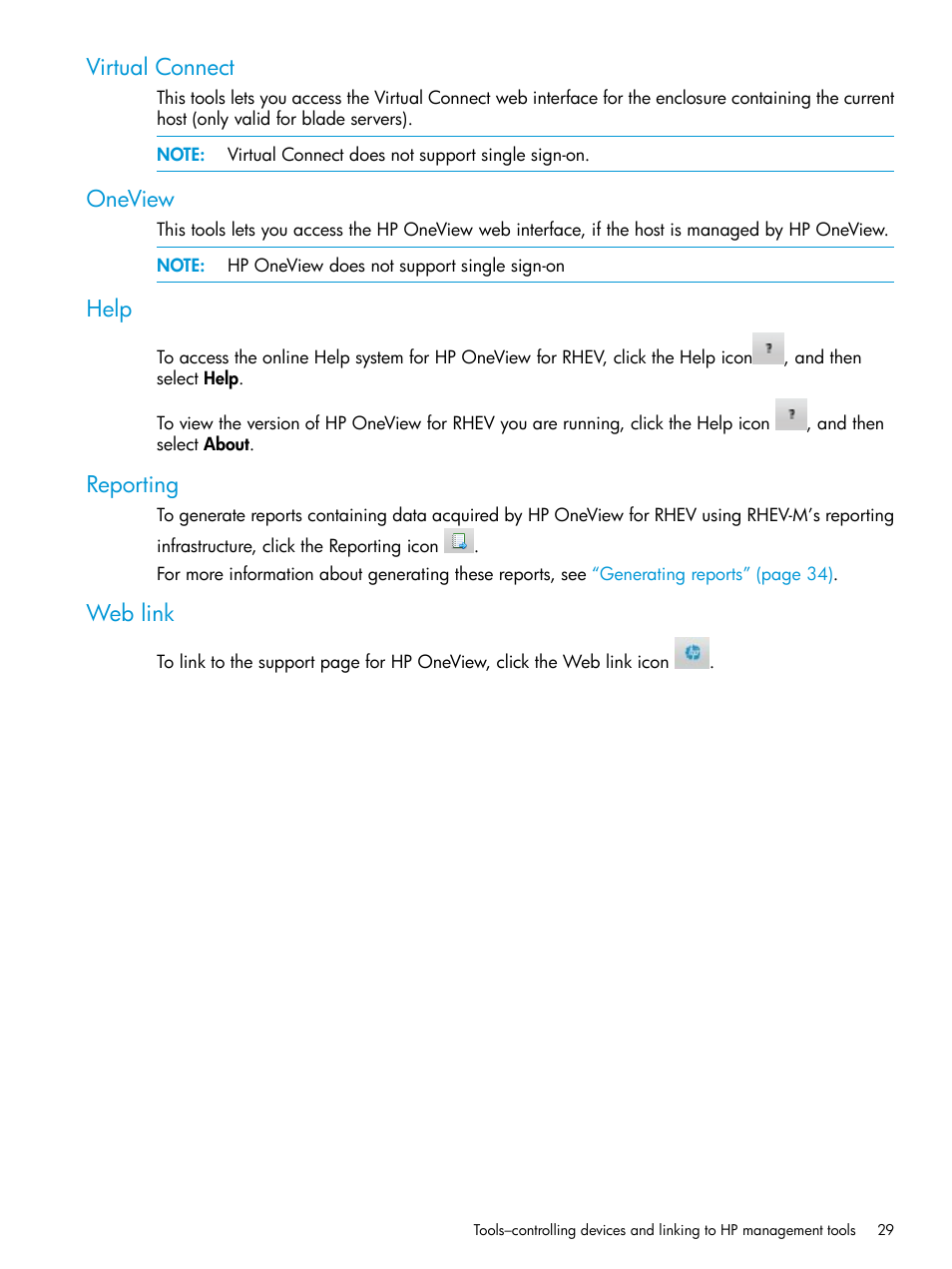 Virtual connect, Oneview, Help | Reporting, Web link, Virtual connect oneview help reporting web link | HP OneView for Red Hat Enterprise Virtualization User Manual | Page 29 / 45