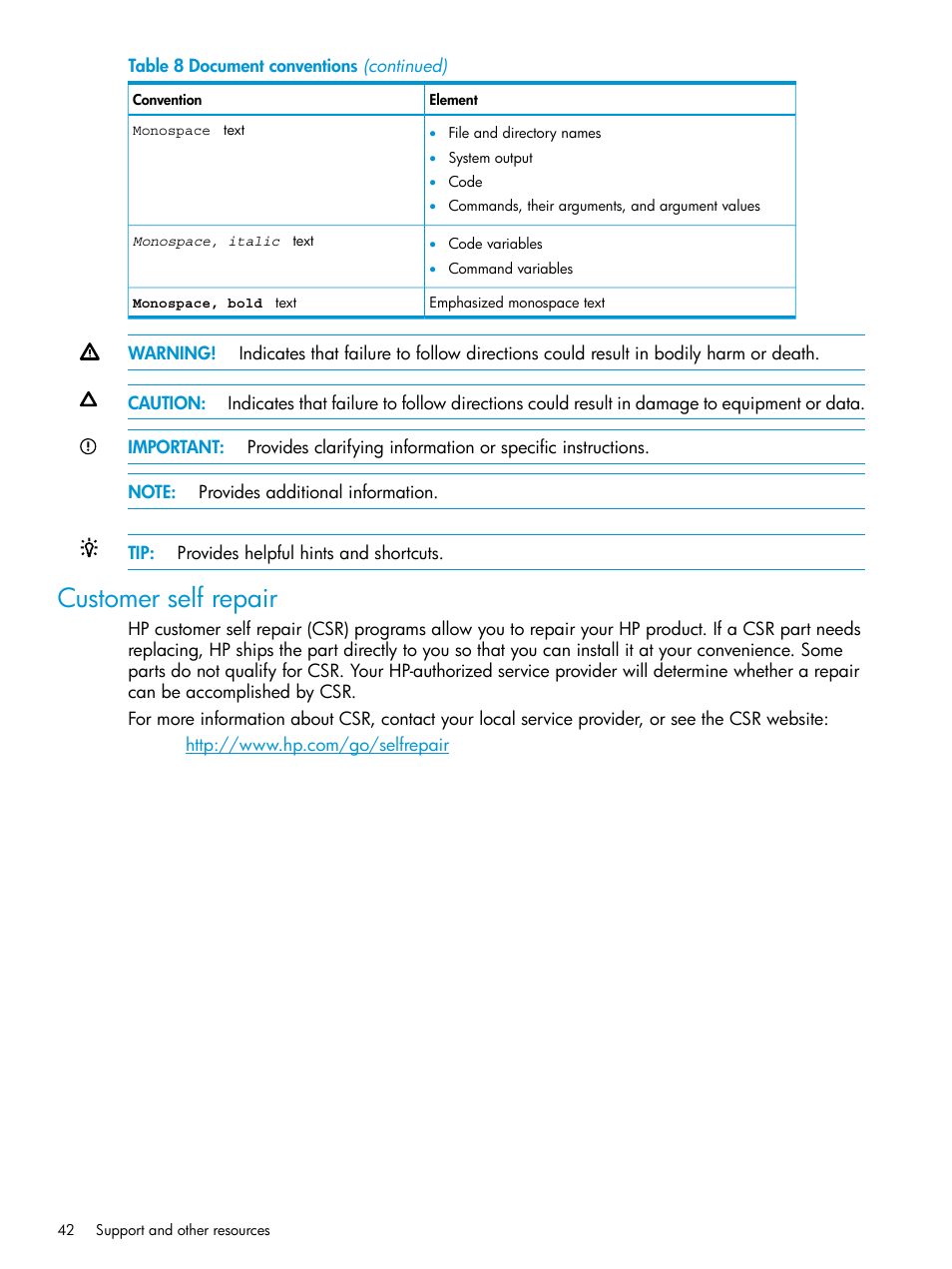 Customer self repair | HP OneView for Red Hat Enterprise Virtualization User Manual | Page 42 / 45