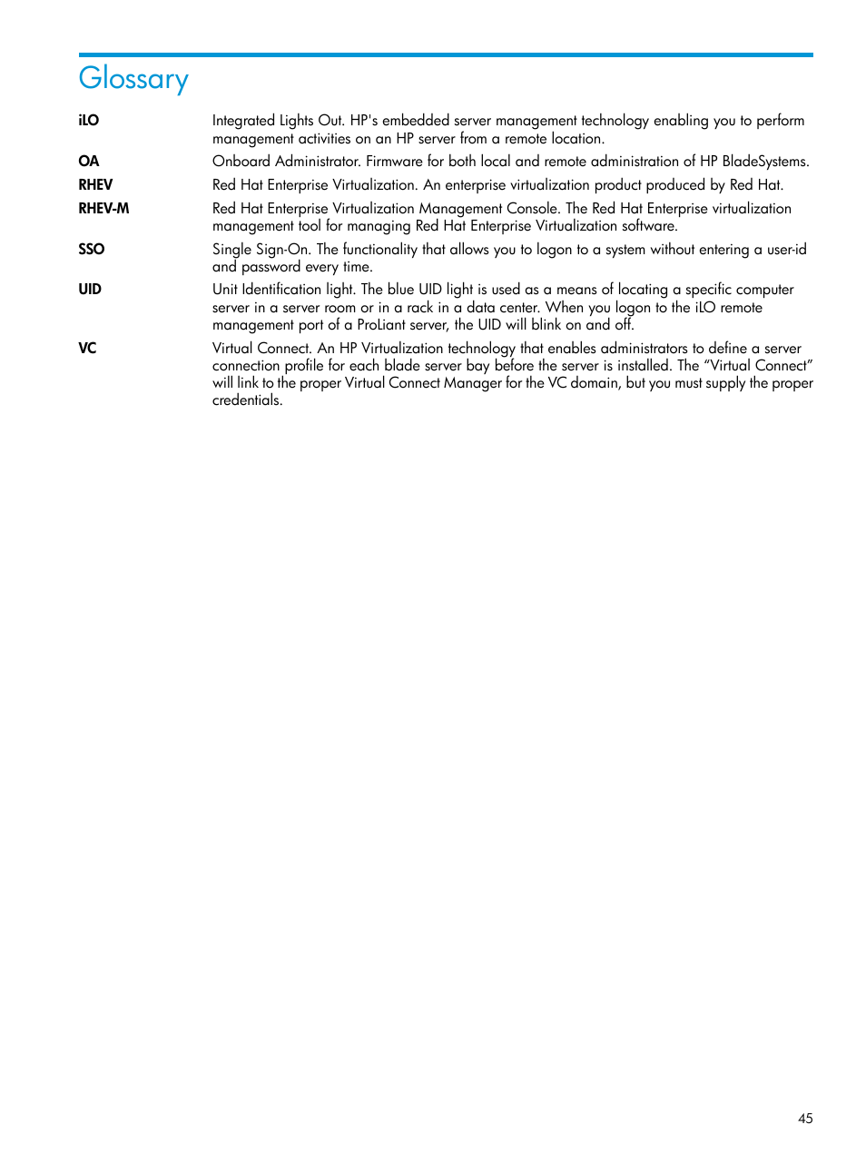 Glossary | HP OneView for Red Hat Enterprise Virtualization User Manual | Page 45 / 45