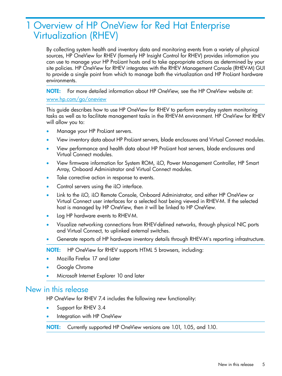 New in this release | HP OneView for Red Hat Enterprise Virtualization User Manual | Page 5 / 45