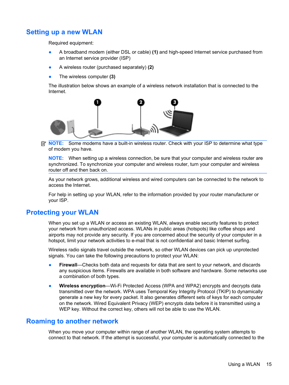 Setting up a new wlan, Protecting your wlan, Roaming to another network | HP Mini 100e Education Edition User Manual | Page 23 / 75