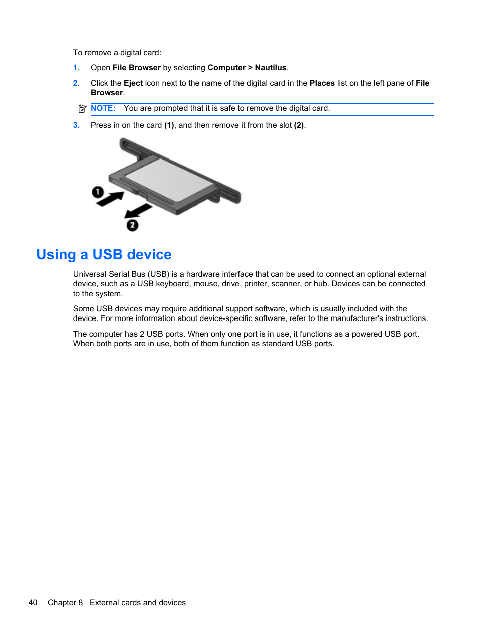 Using a usb device | HP Mini 100e Education Edition User Manual | Page 48 / 75