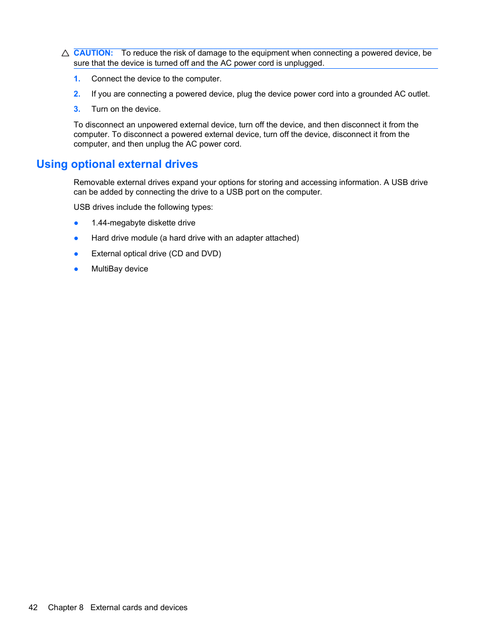 Using optional external drives | HP Mini 100e Education Edition User Manual | Page 50 / 75