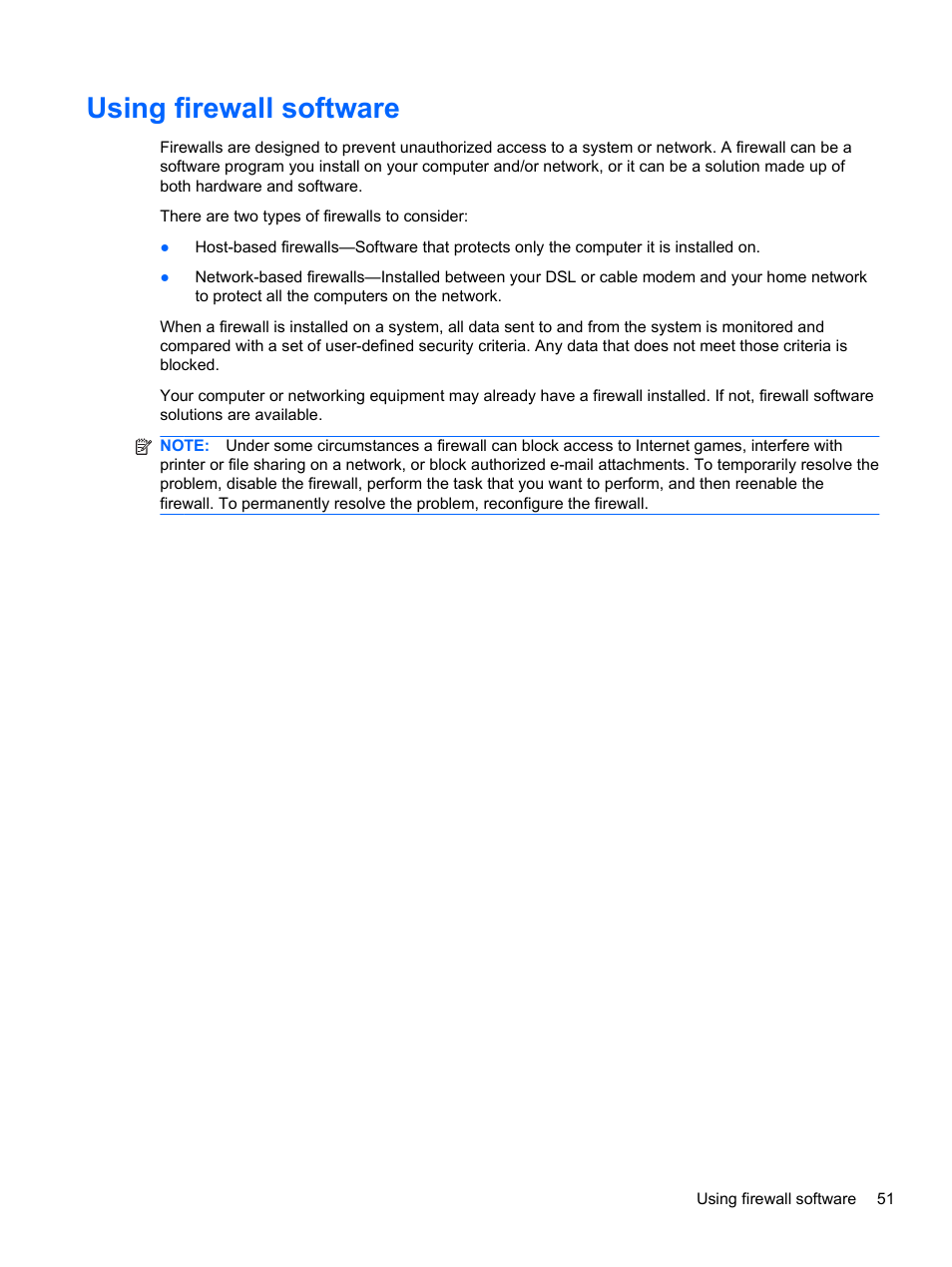 Using firewall software | HP Mini 100e Education Edition User Manual | Page 59 / 75