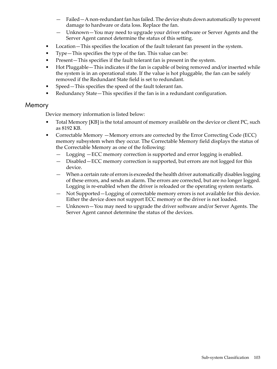 Memory | HP Insight Management Agents User Manual | Page 103 / 157