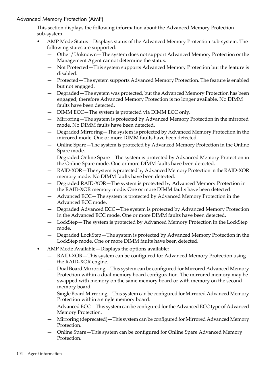 Advanced memory protection (amp) | HP Insight Management Agents User Manual | Page 104 / 157