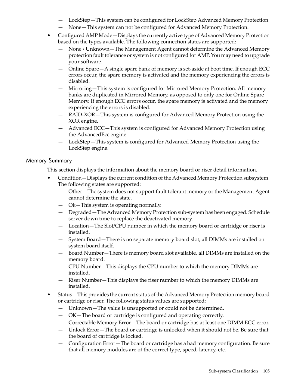 Memory summary | HP Insight Management Agents User Manual | Page 105 / 157