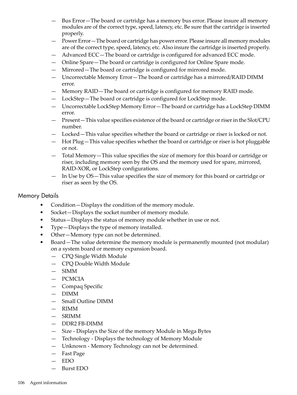 Memory details | HP Insight Management Agents User Manual | Page 106 / 157