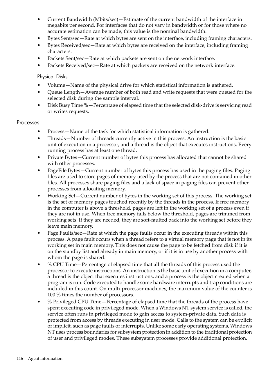 Physical disks, Processes | HP Insight Management Agents User Manual | Page 116 / 157