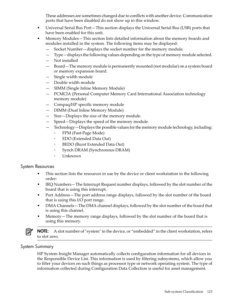 System resources, System summary, System resources system summary | HP Insight Management Agents User Manual | Page 123 / 157