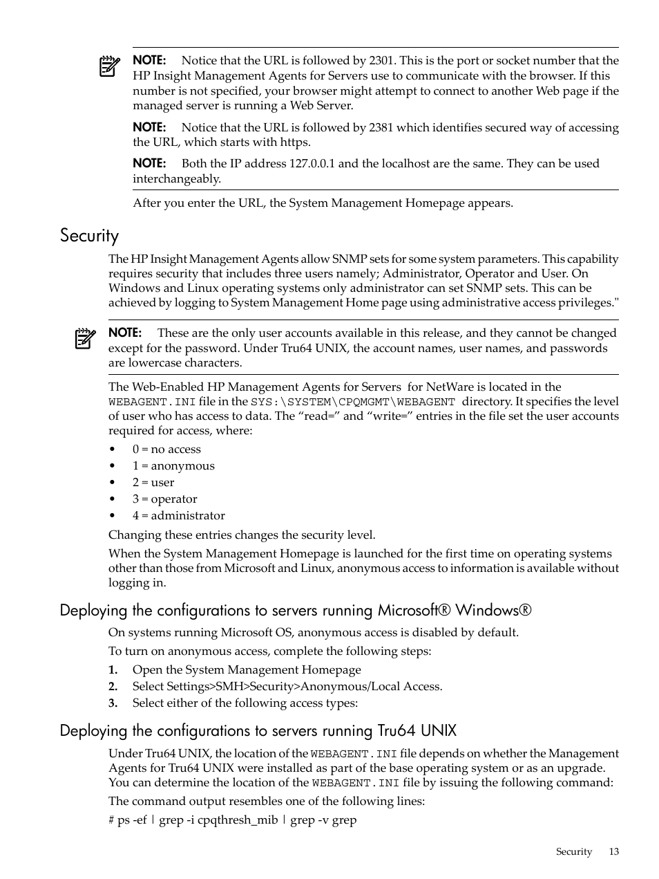 Security | HP Insight Management Agents User Manual | Page 13 / 157