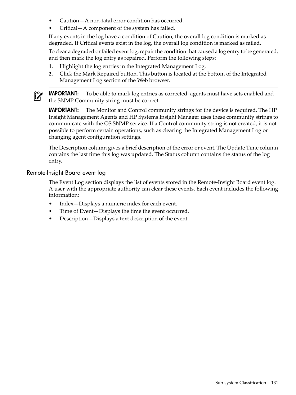 Remote-insight board event log | HP Insight Management Agents User Manual | Page 131 / 157