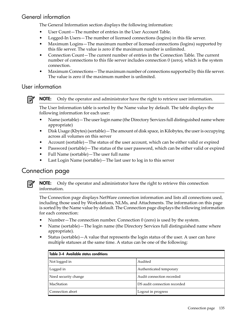 General information, User information, General information user information | Connection page | HP Insight Management Agents User Manual | Page 135 / 157