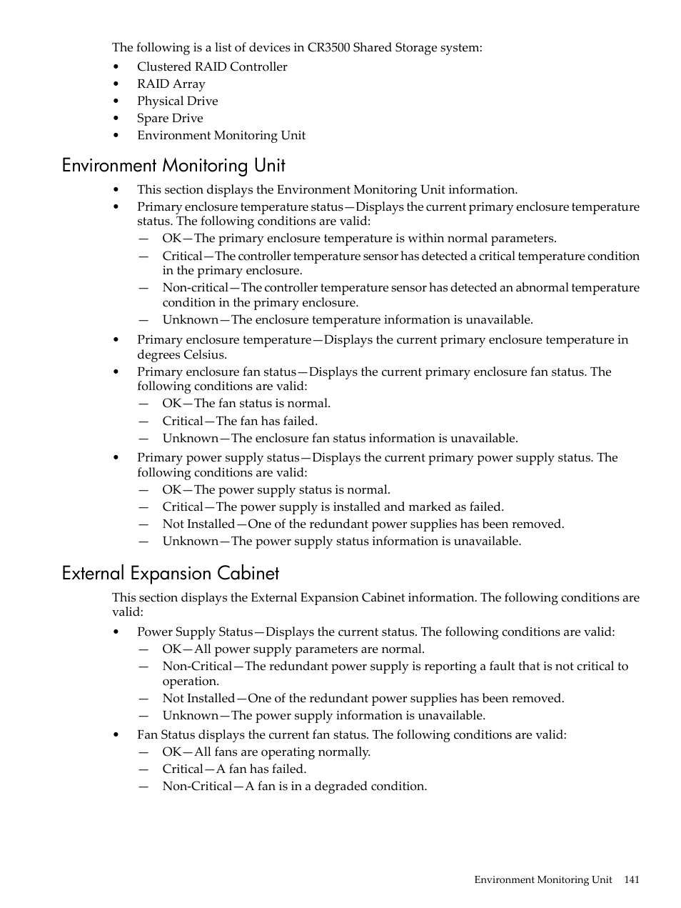 Environment monitoring unit, External expansion cabinet | HP Insight Management Agents User Manual | Page 141 / 157