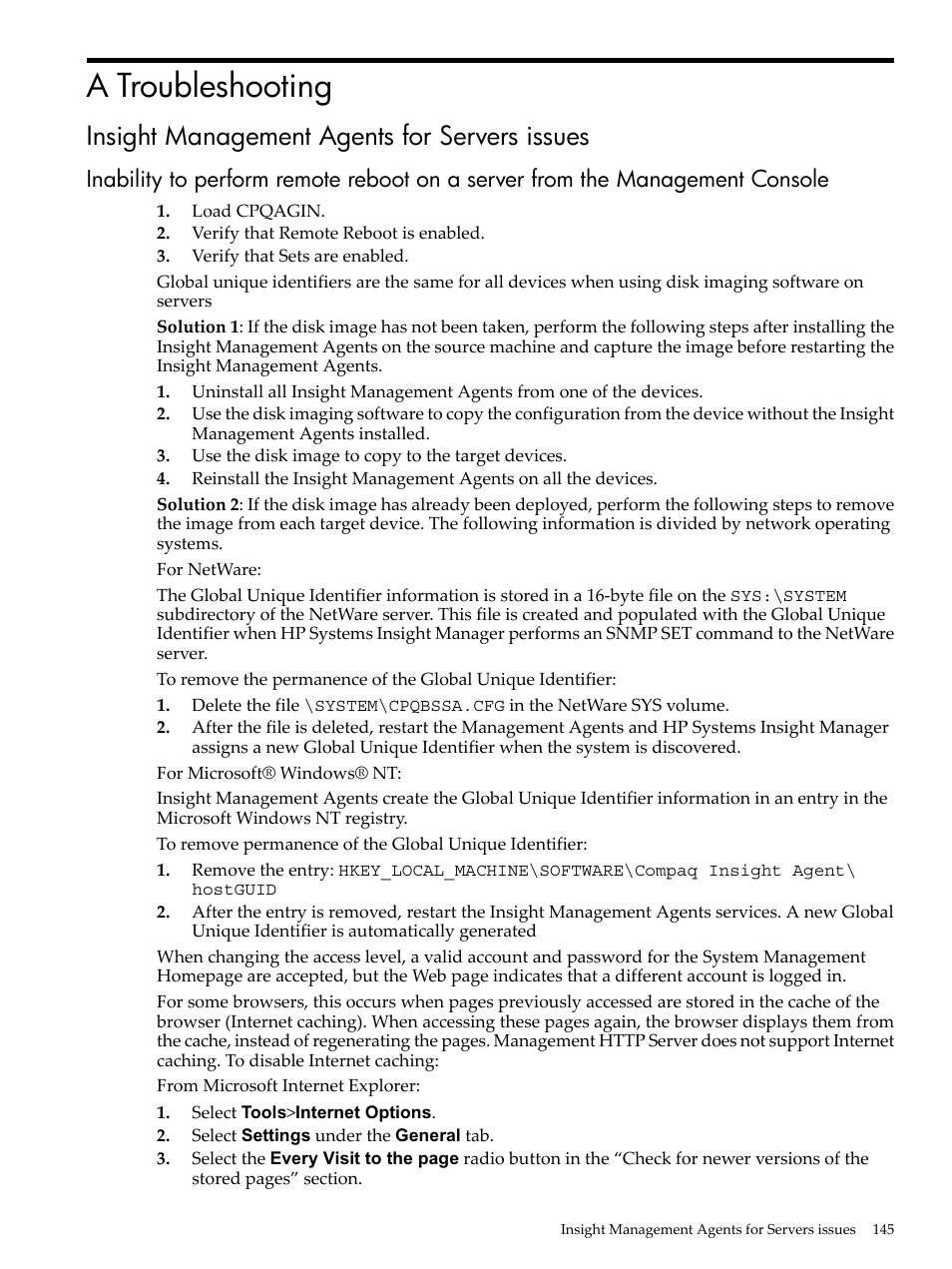 A troubleshooting, Insight management agents for servers issues | HP Insight Management Agents User Manual | Page 145 / 157