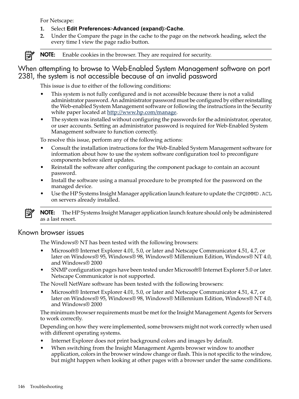 Known browser issues | HP Insight Management Agents User Manual | Page 146 / 157