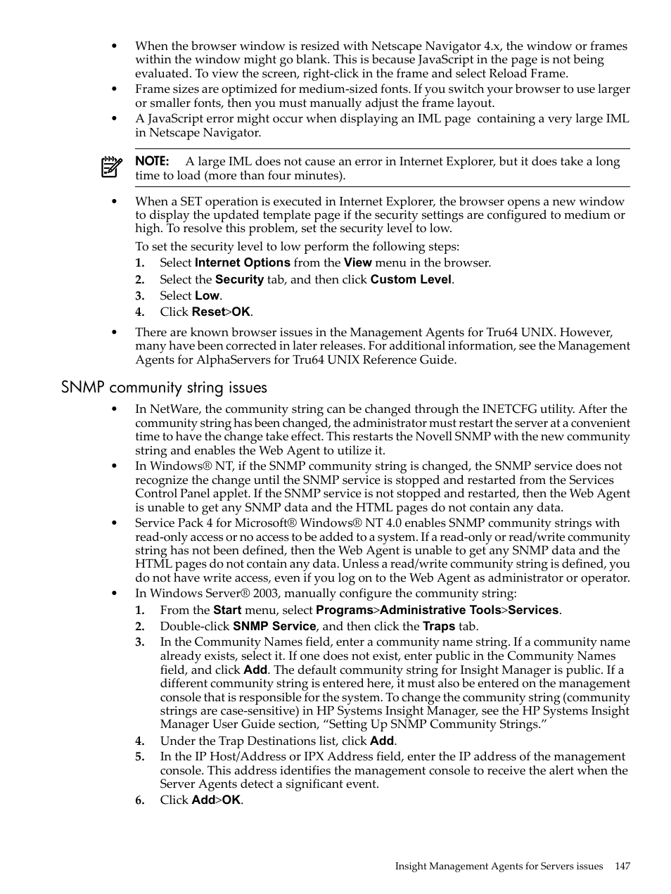 Snmp community string issues | HP Insight Management Agents User Manual | Page 147 / 157