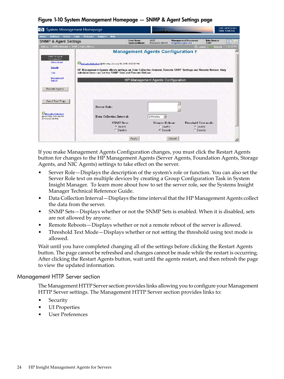 Management http server section | HP Insight Management Agents User Manual | Page 24 / 157