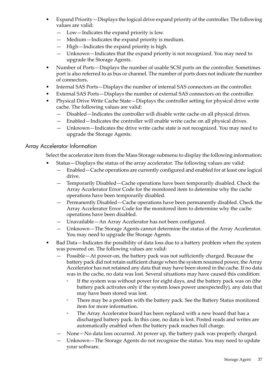 Array accelerator information | HP Insight Management Agents User Manual | Page 37 / 157