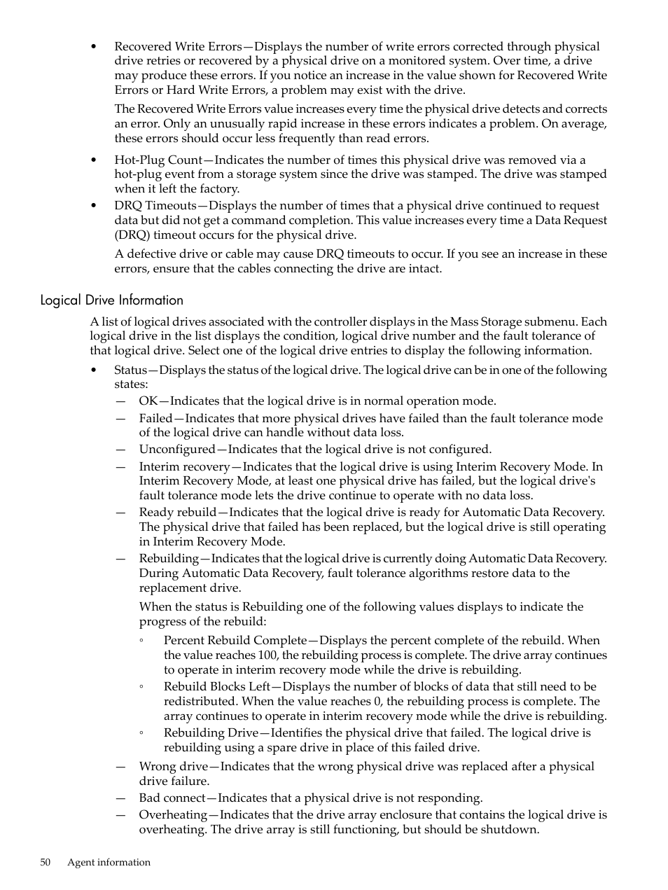 Logical drive information | HP Insight Management Agents User Manual | Page 50 / 157