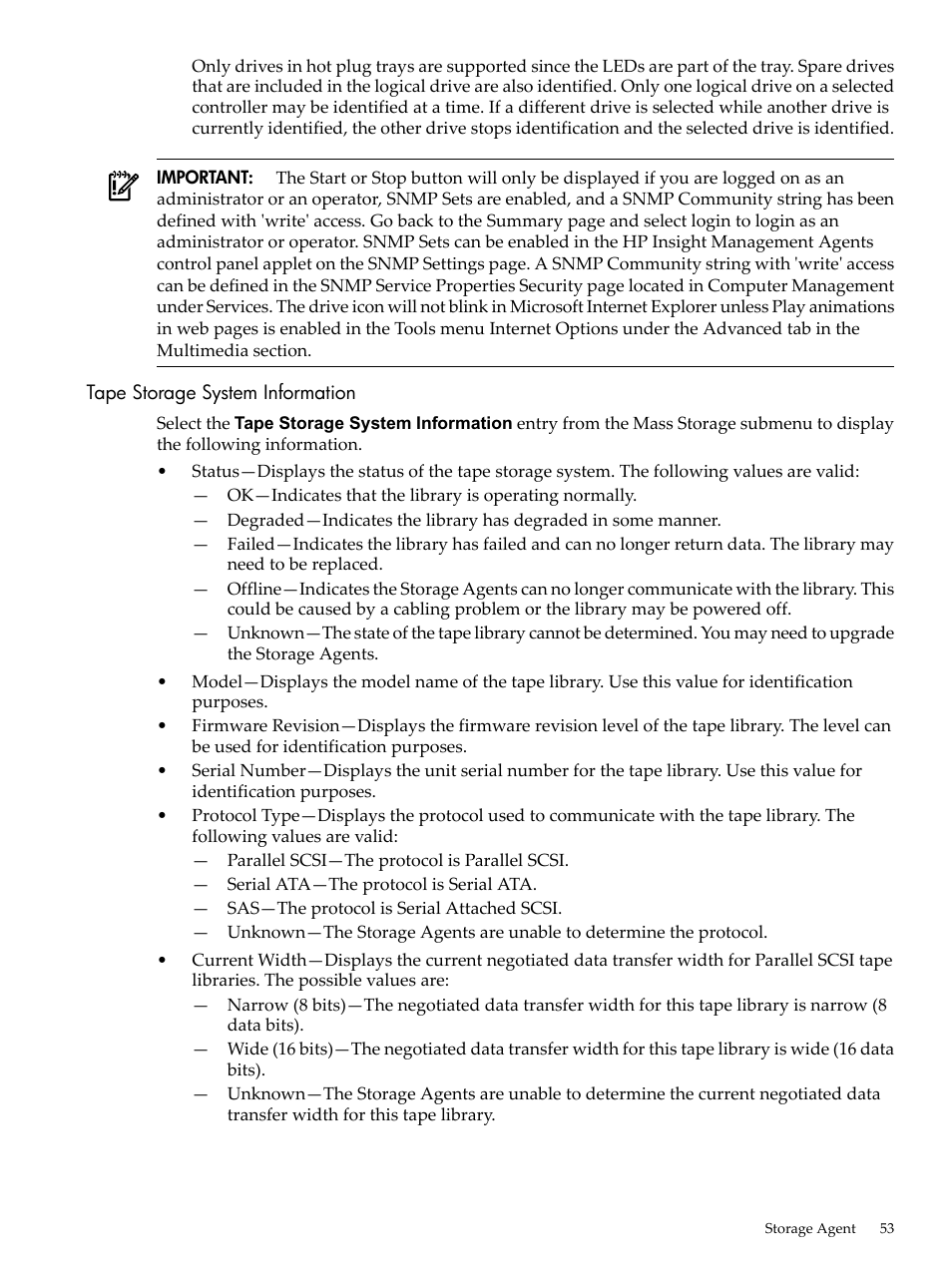 Tape storage system information | HP Insight Management Agents User Manual | Page 53 / 157