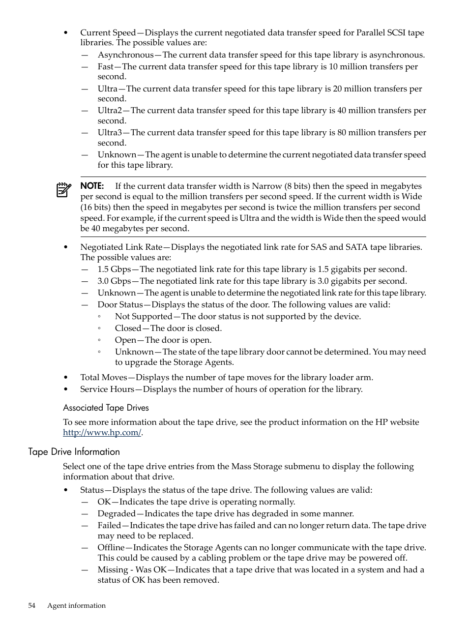 Associated tape drives, Tape drive information | HP Insight Management Agents User Manual | Page 54 / 157