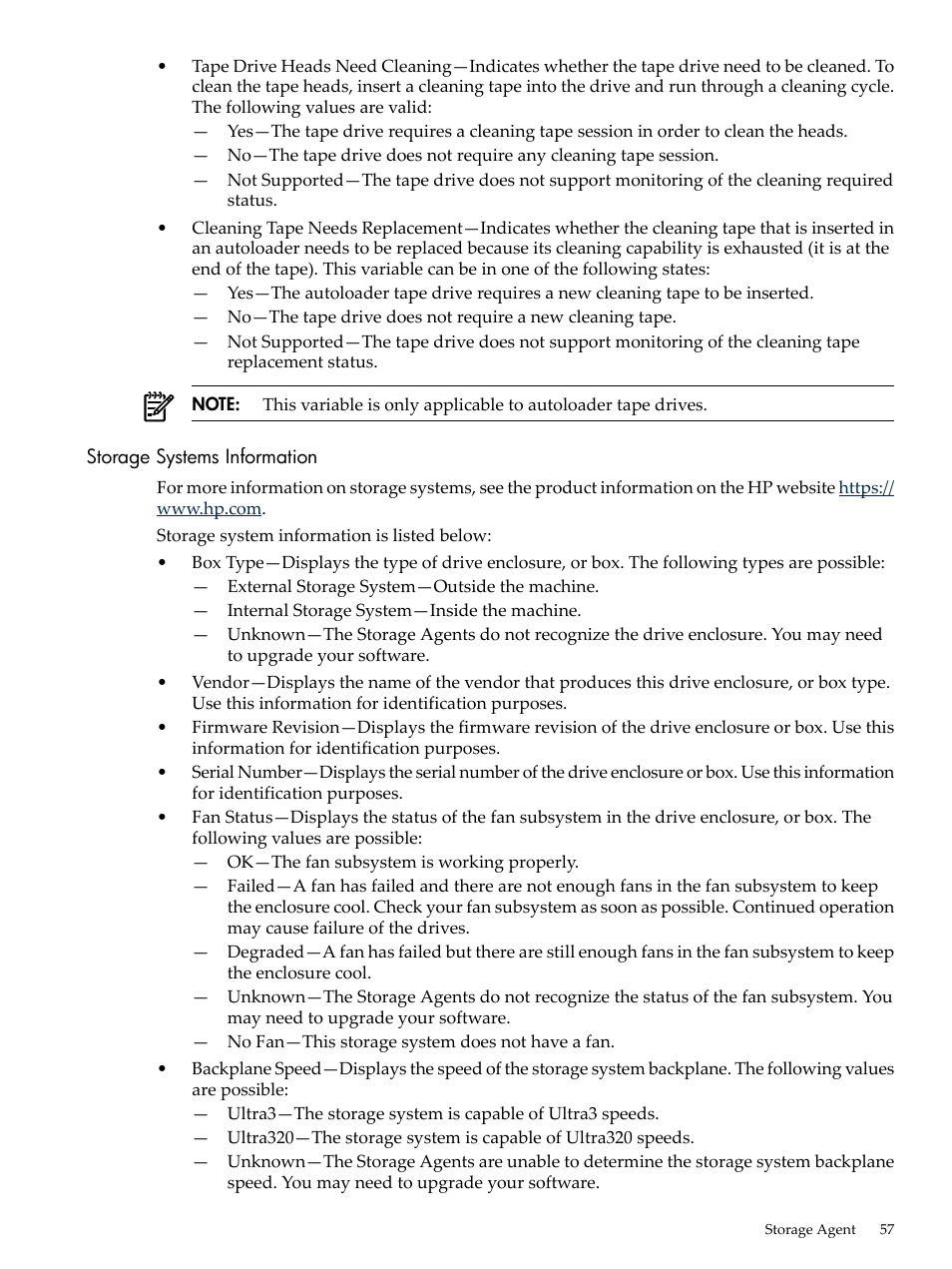 Storage systems information | HP Insight Management Agents User Manual | Page 57 / 157