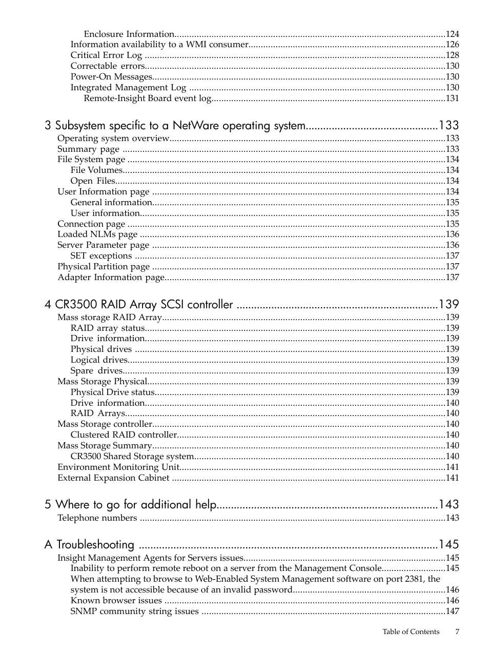 3 subsystem specific to a netware operating system, 5 where to go for additional help, A troubleshooting | HP Insight Management Agents User Manual | Page 7 / 157