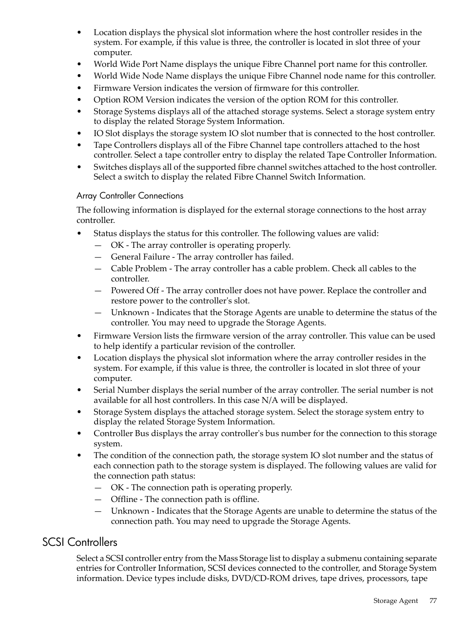 Array controller connections, Scsi controllers | HP Insight Management Agents User Manual | Page 77 / 157