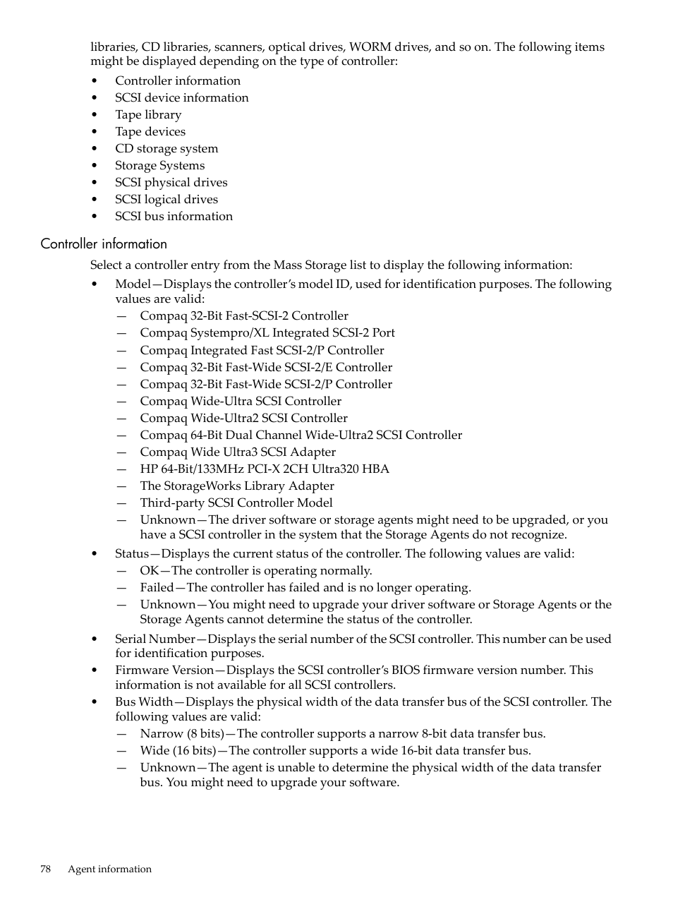 Controller information | HP Insight Management Agents User Manual | Page 78 / 157