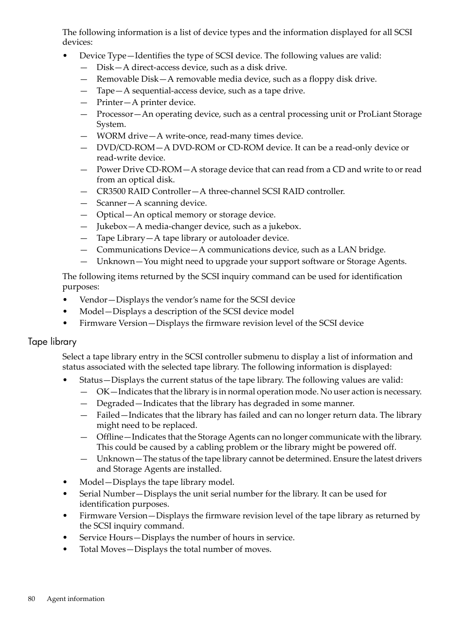 Tape library | HP Insight Management Agents User Manual | Page 80 / 157