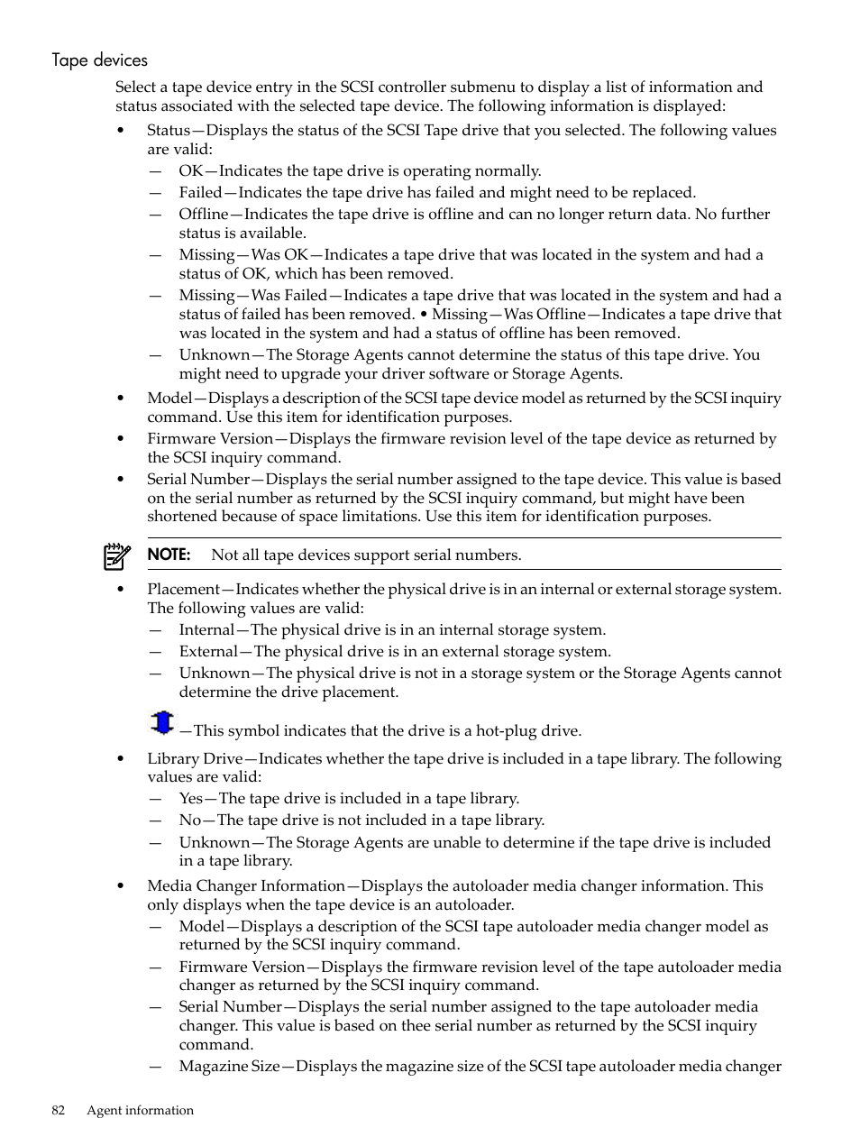 Tape devices | HP Insight Management Agents User Manual | Page 82 / 157